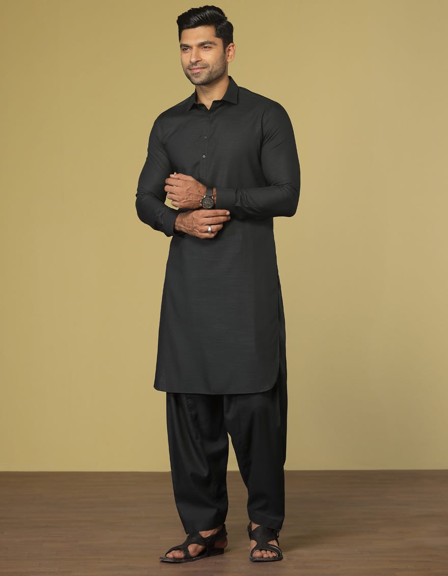 CHARCOAL GREY BLENDED KAMEEZ SHALWAR | JJKS-S-40317