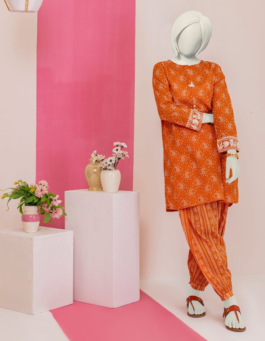 Orange Cambric Teens 2 Piece Stitched | Jgk-S-Ygtl-404-24