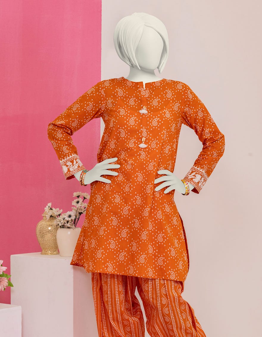 Orange Cambric Teens 2 Piece Stitched | Jgk-S-Ygtl-404-24