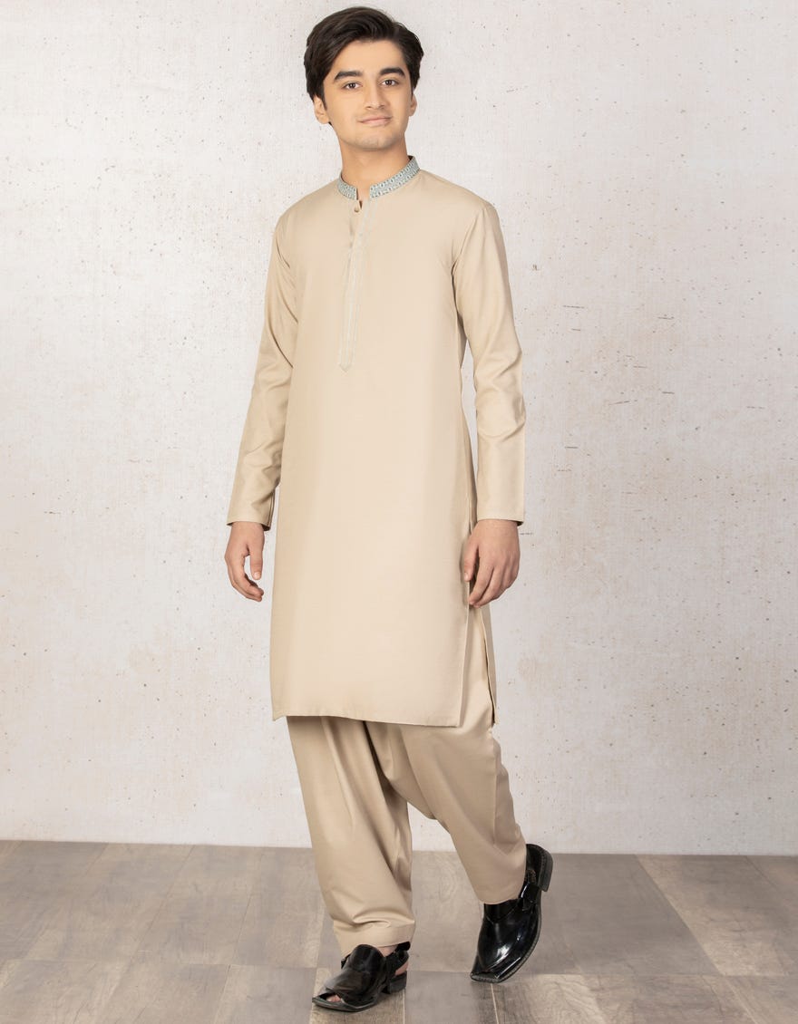 BEIGE BLENDED KAMEEZ SHALWAR | JTKS-A-41100