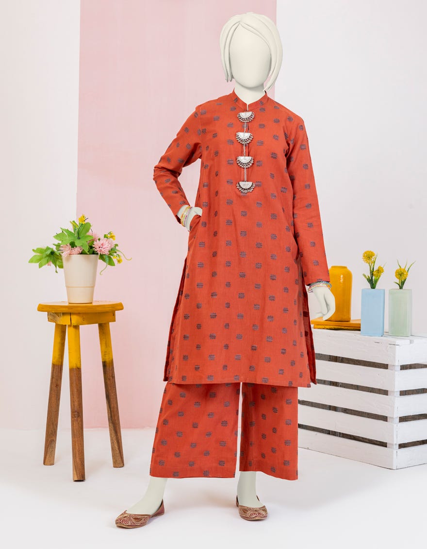 Rust Jacquard Teens 2 Piece Stitched | Jgk-S-Ygtl-414-24