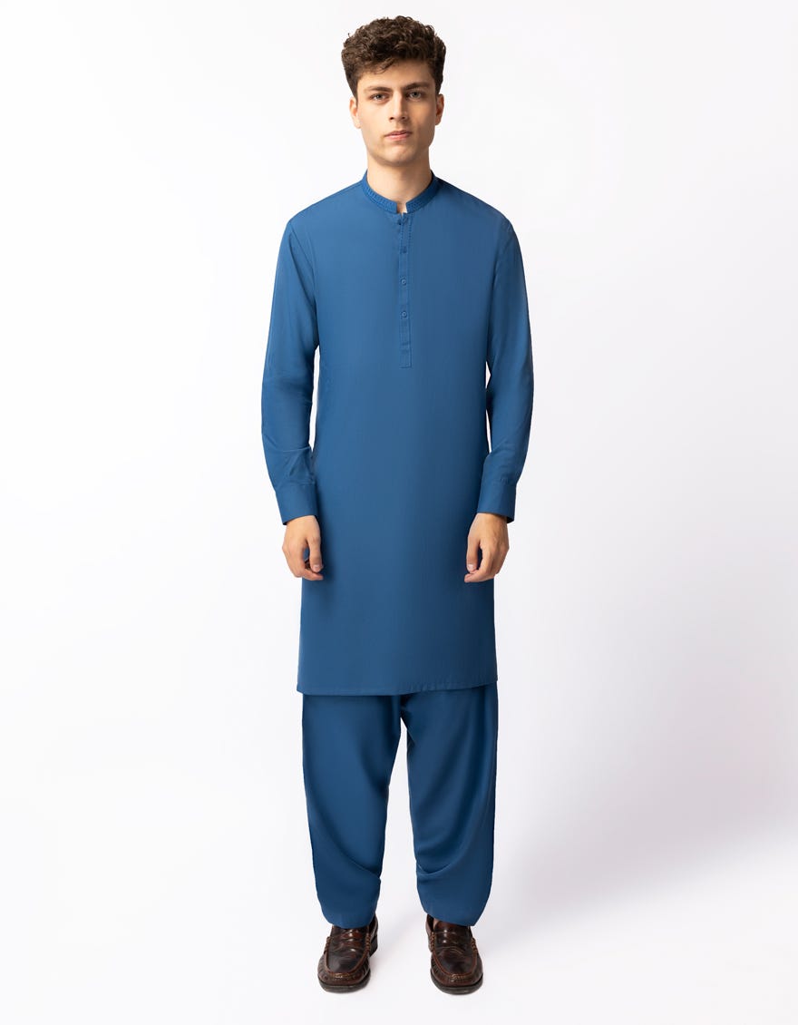 BLUE SEMI-FORMAL KAMEEZ SHALWAR