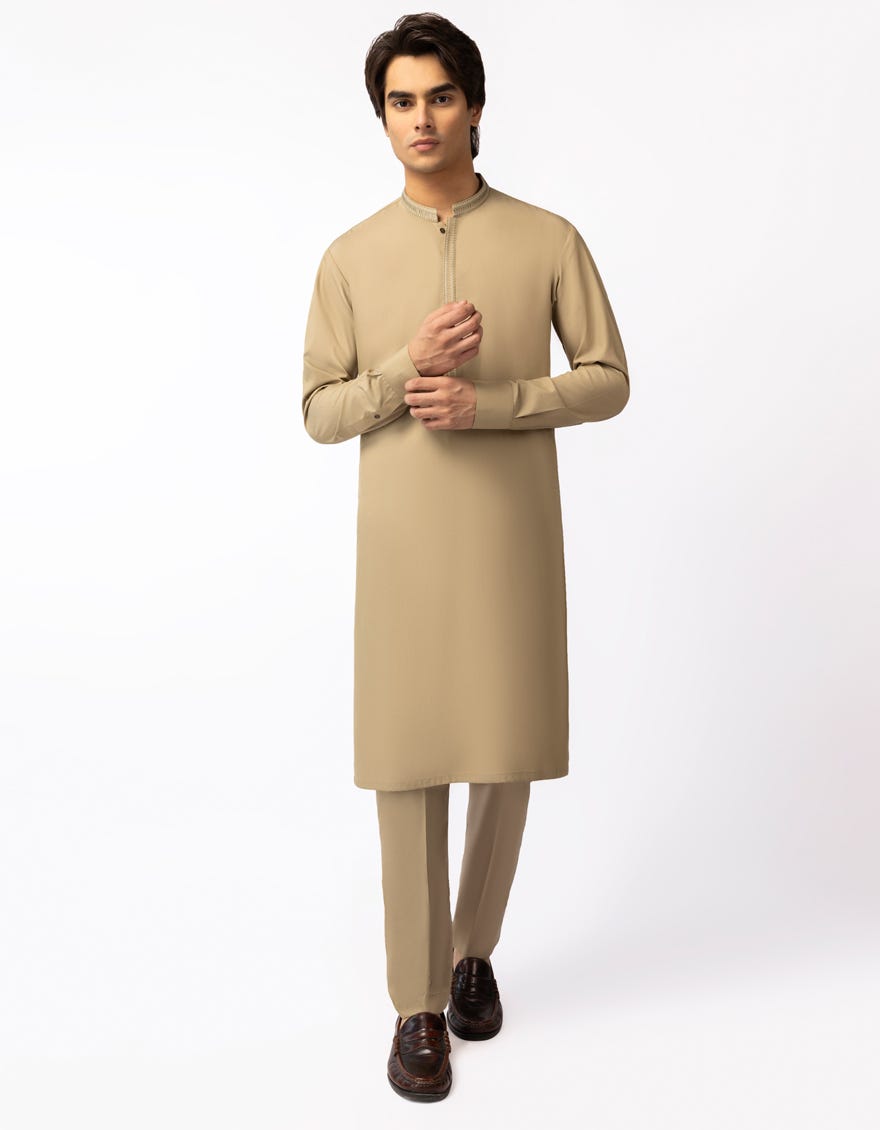 OLIVE SEMI-FORMAL KURTA TROUSERS