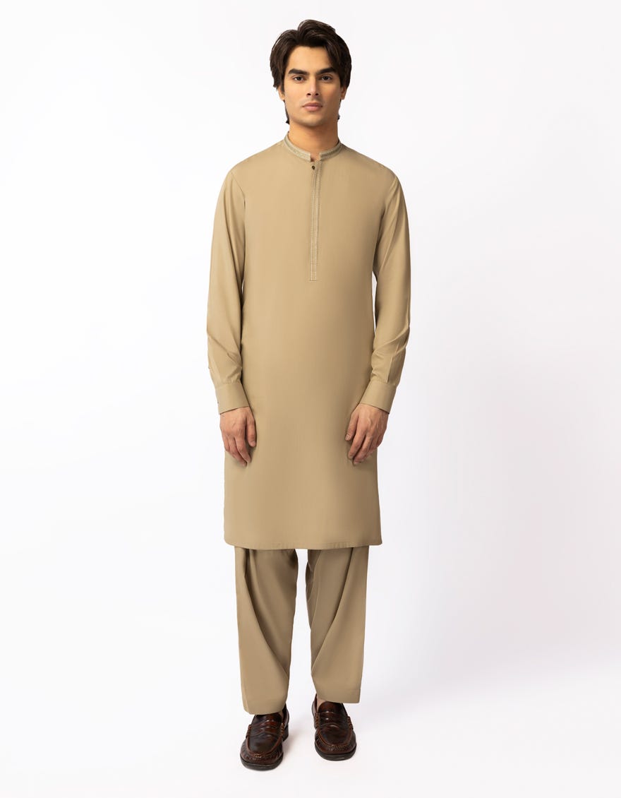 OLIVE SEMI-FORMAL KURTA TROUSERS