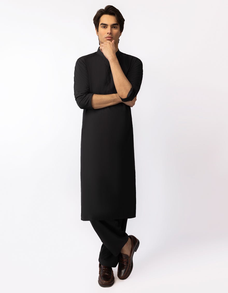 BLACK SEMI-FORMAL KAMEEZ SHALWAR