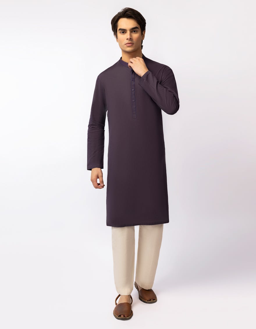 DEEP PURPLE COTTON SEMI-FORMAL KURTA