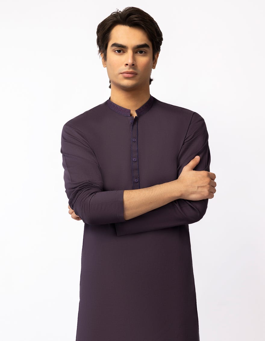 DEEP PURPLE COTTON SEMI-FORMAL KURTA