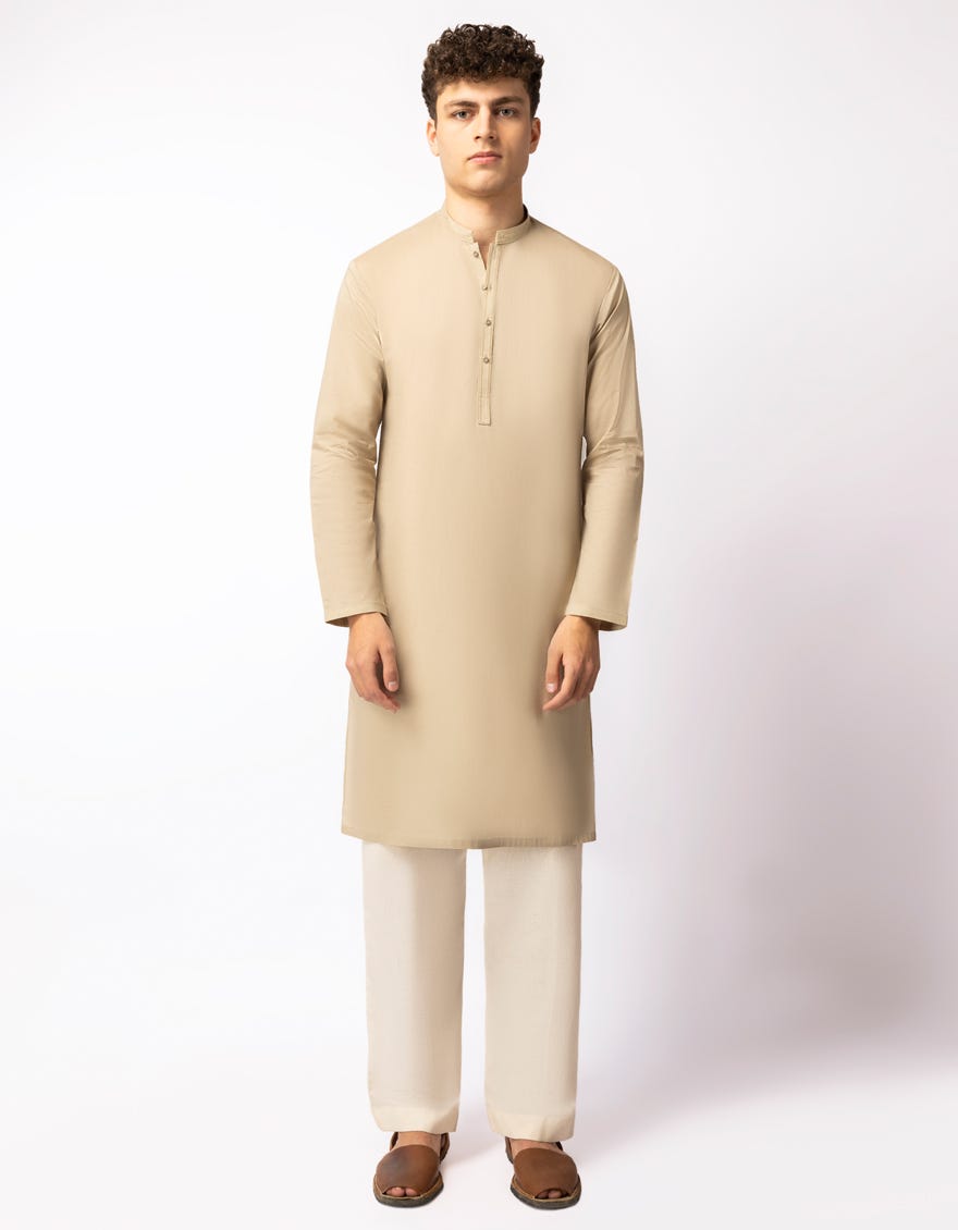 BEIGE COTTON SEMI-FORMAL KURTA