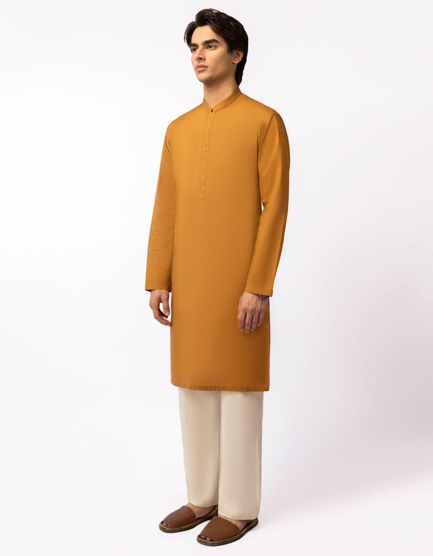 LIGHT BROWN COTTON SEMI-FORMAL KURTA