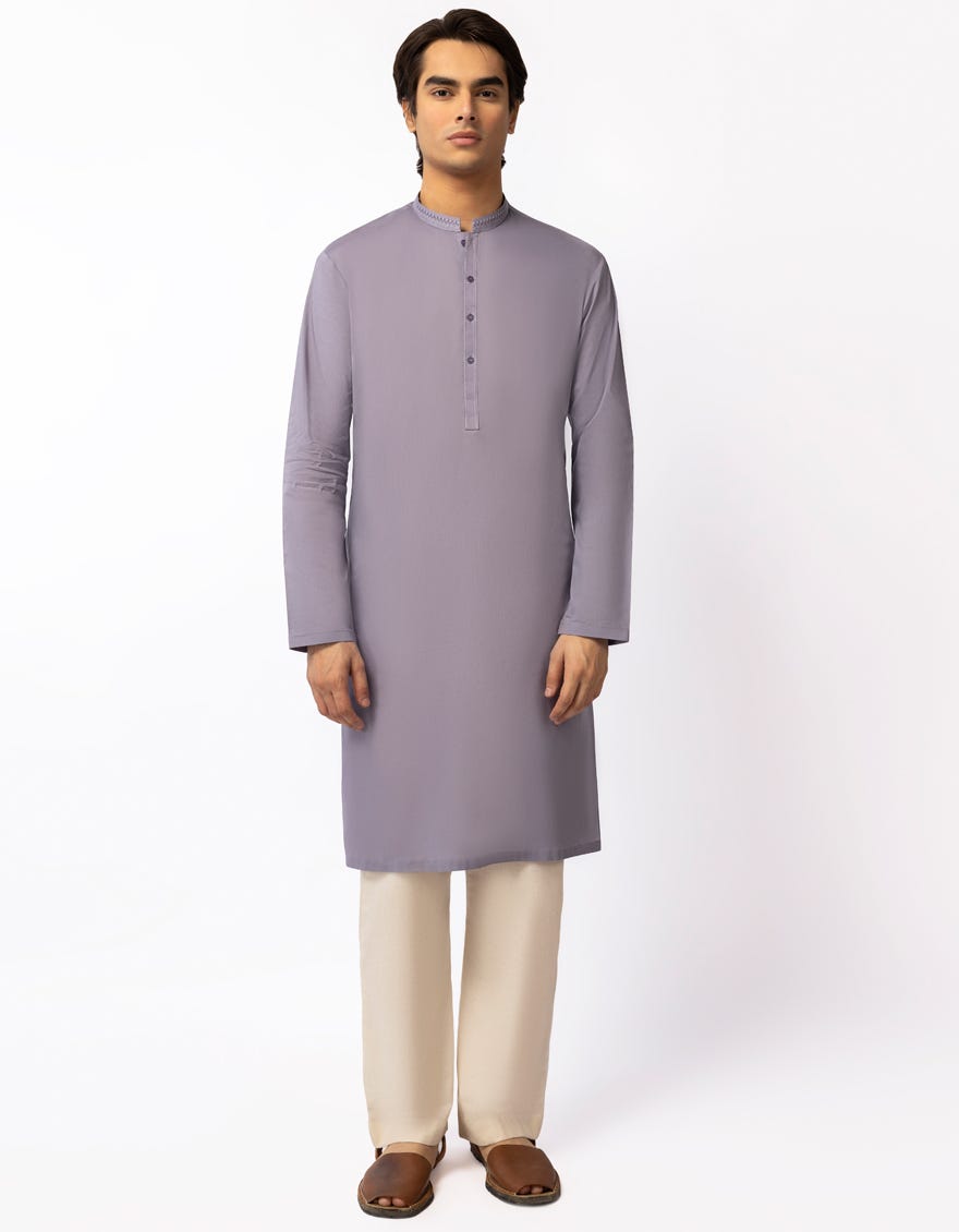 LIGHT PURPLE COTTON SEMI-FORMAL KURTA