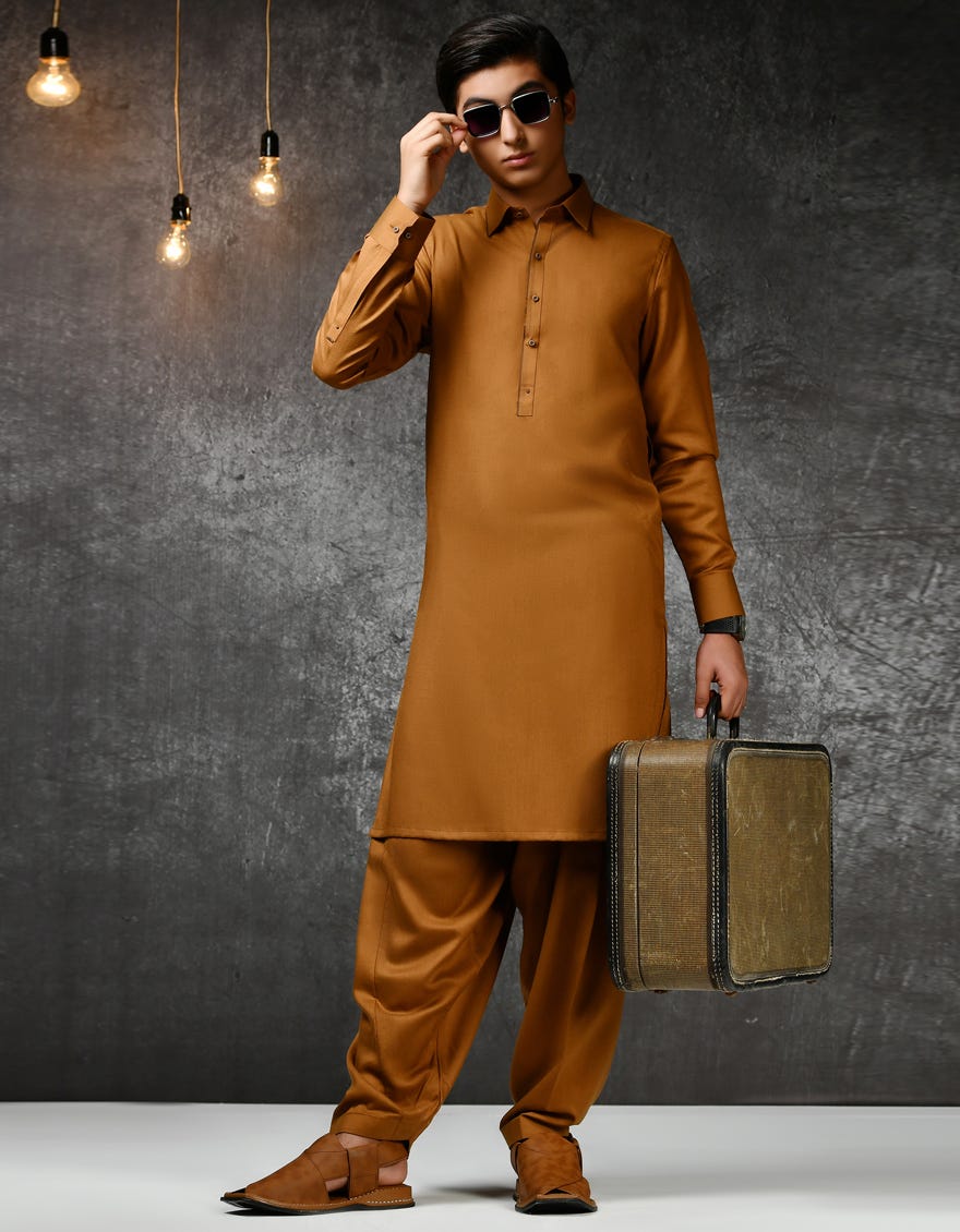 MUSTARD BROWN BLENDED KAMEEZ SHALWAR | JTKS-A-42236