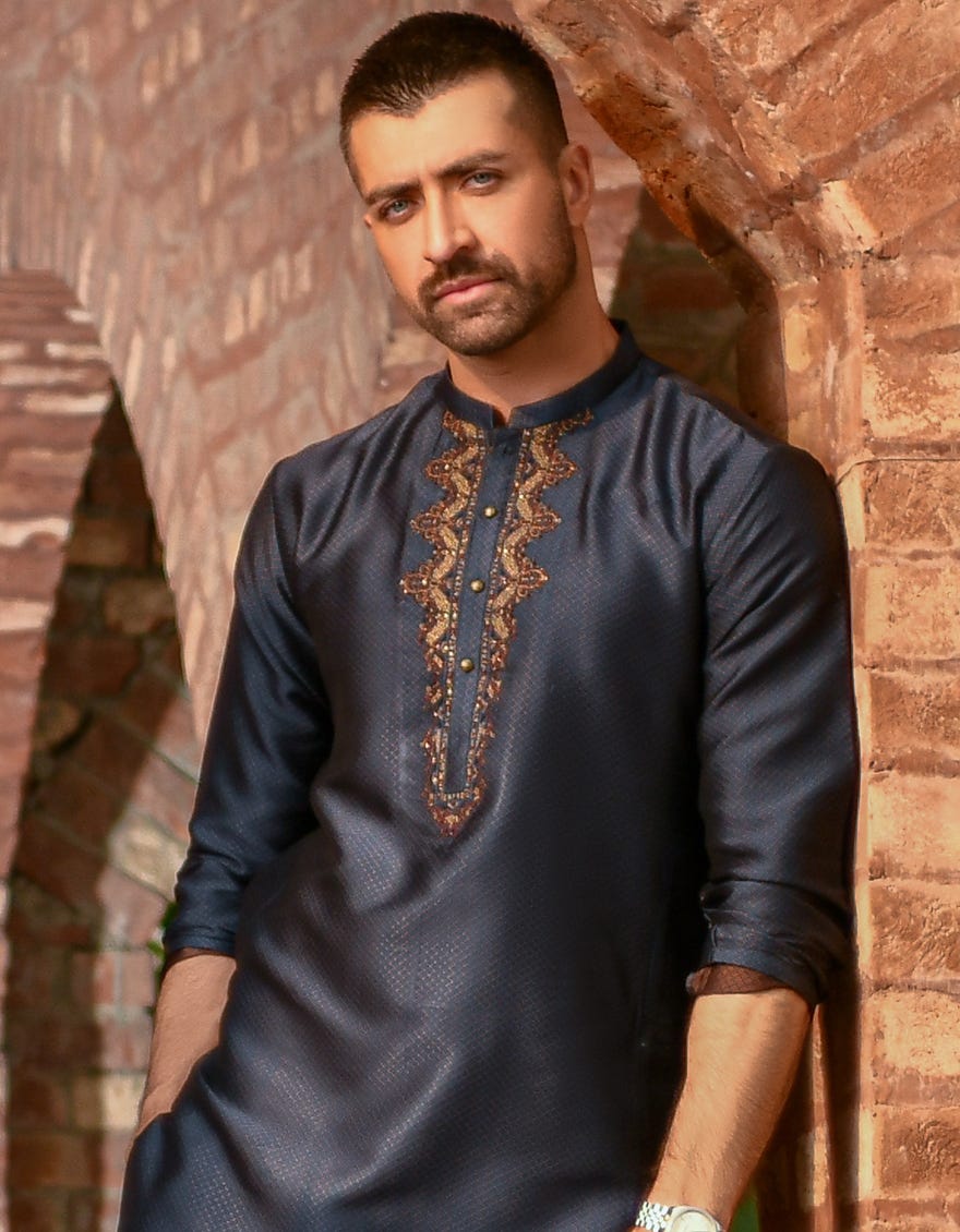 DARK NAVY POLYESTER SPECIAL KURTA | JJK-SP-42329