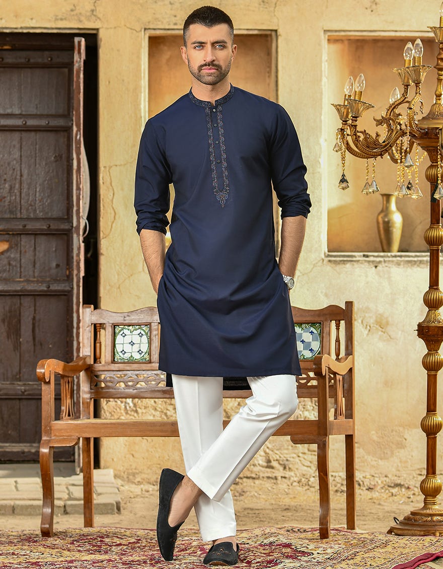 NAVY BLUE BLENDED SPECIAL KURTA | JJK-SP-42368