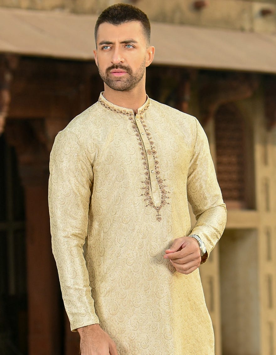 MATT GOLD POLYESTER SPECIAL KURTA | JJK-SP-42392