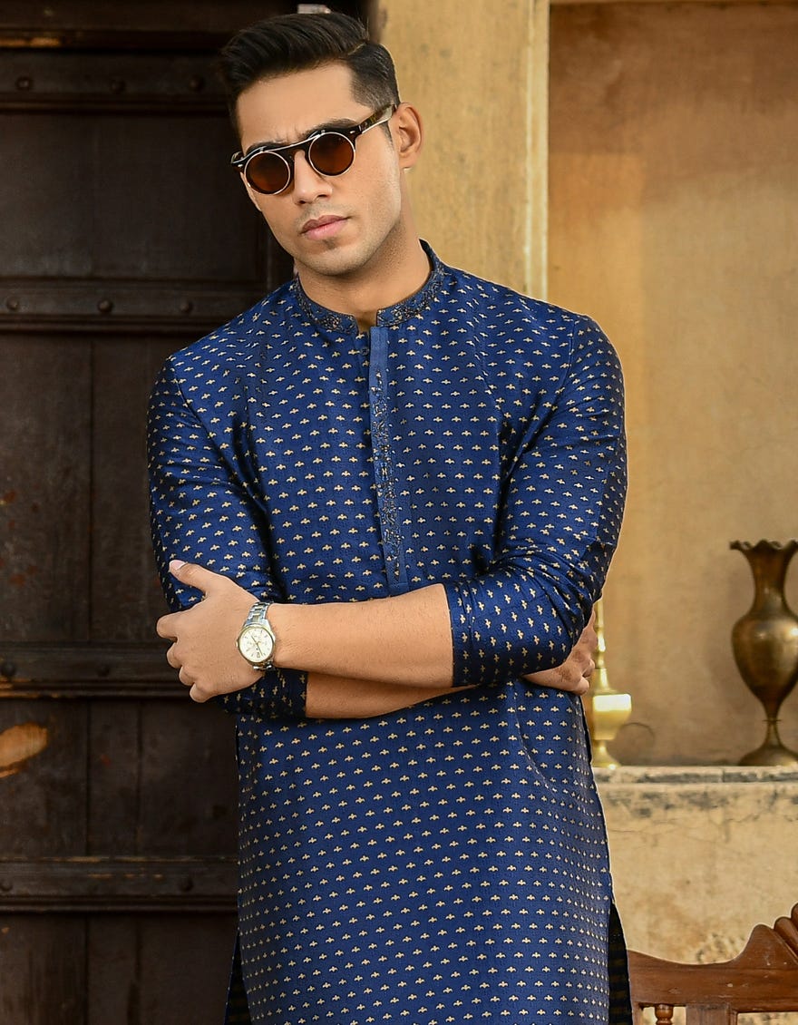 NAVY BLUE BLENDED SPECIAL KURTA | JJK-SP-43035