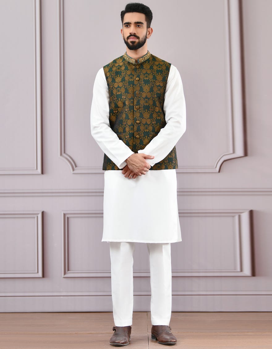 DARK GREEN POLYESTER WAISTCOAT | JJVC-44093