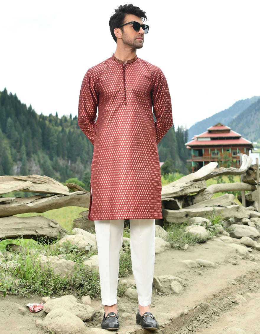 MAROON BLENDED KURTA | JJK-SP-44161