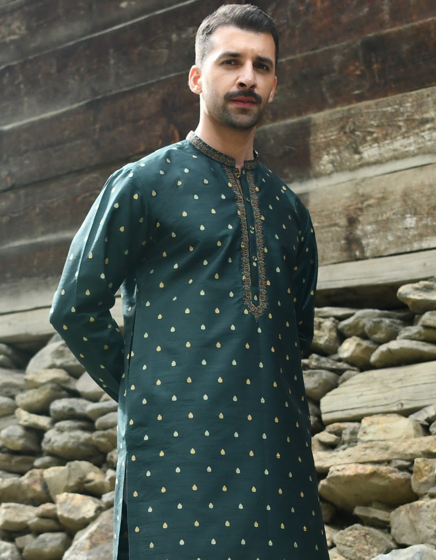 GREEN BLENDED SPECIAL KURTA | JJK-SP-45080