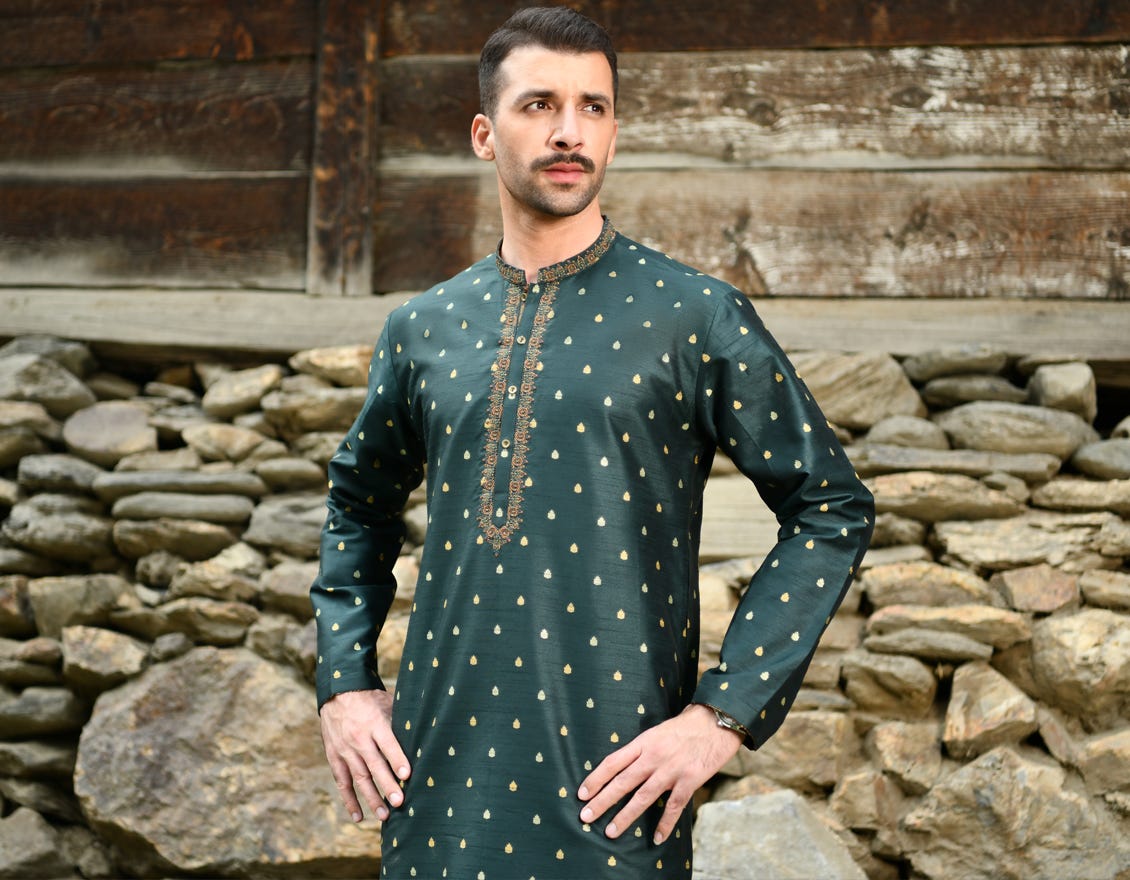 GREEN BLENDED SPECIAL KURTA | JJK-SP-45080