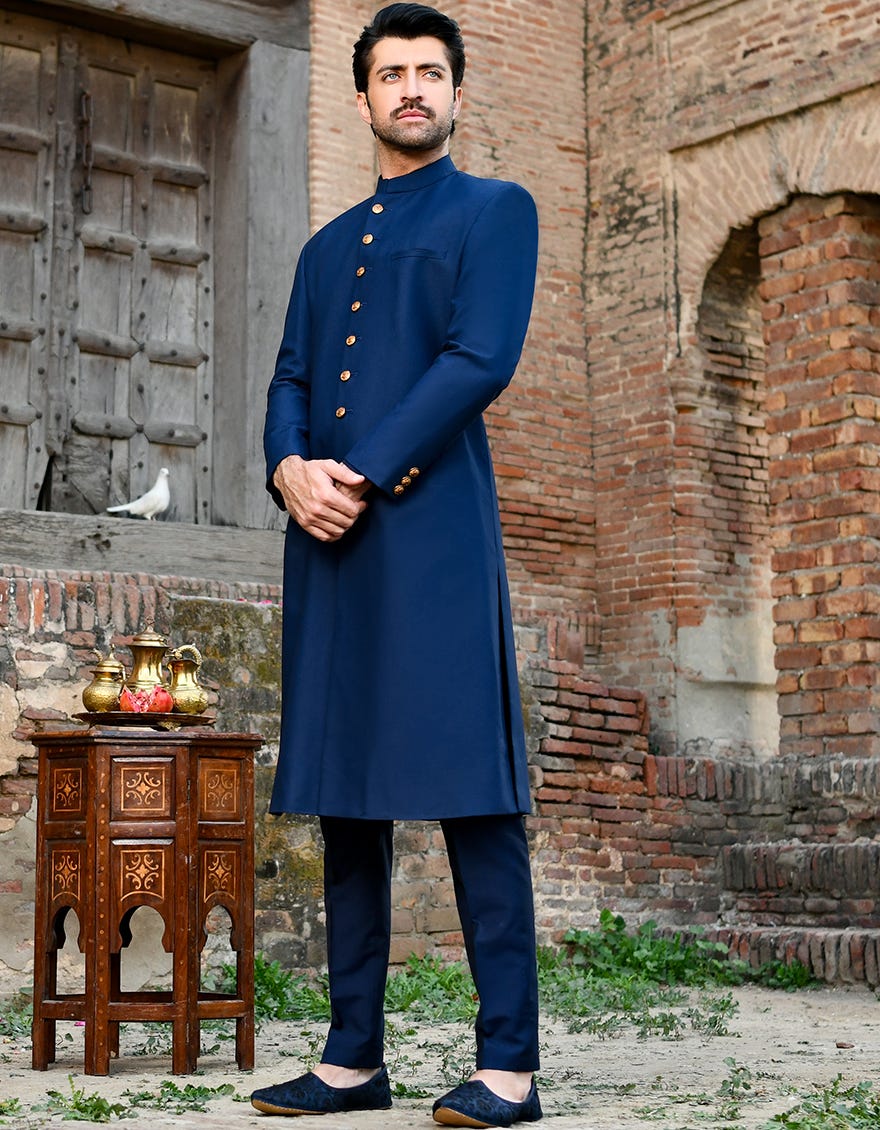 Navy Blue Sherwani | Jjsw-45094