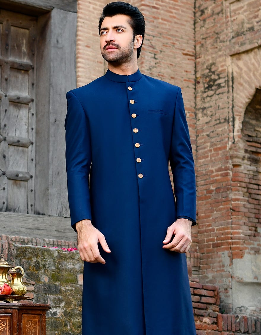 Navy Blue Sherwani | Jjsw-45094