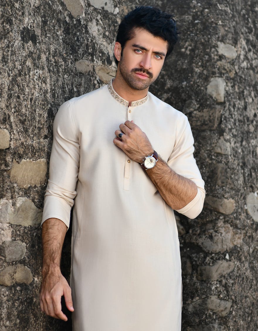 BEIGE BLENDED KAMEEZ SHALWAR | JJKS-45120