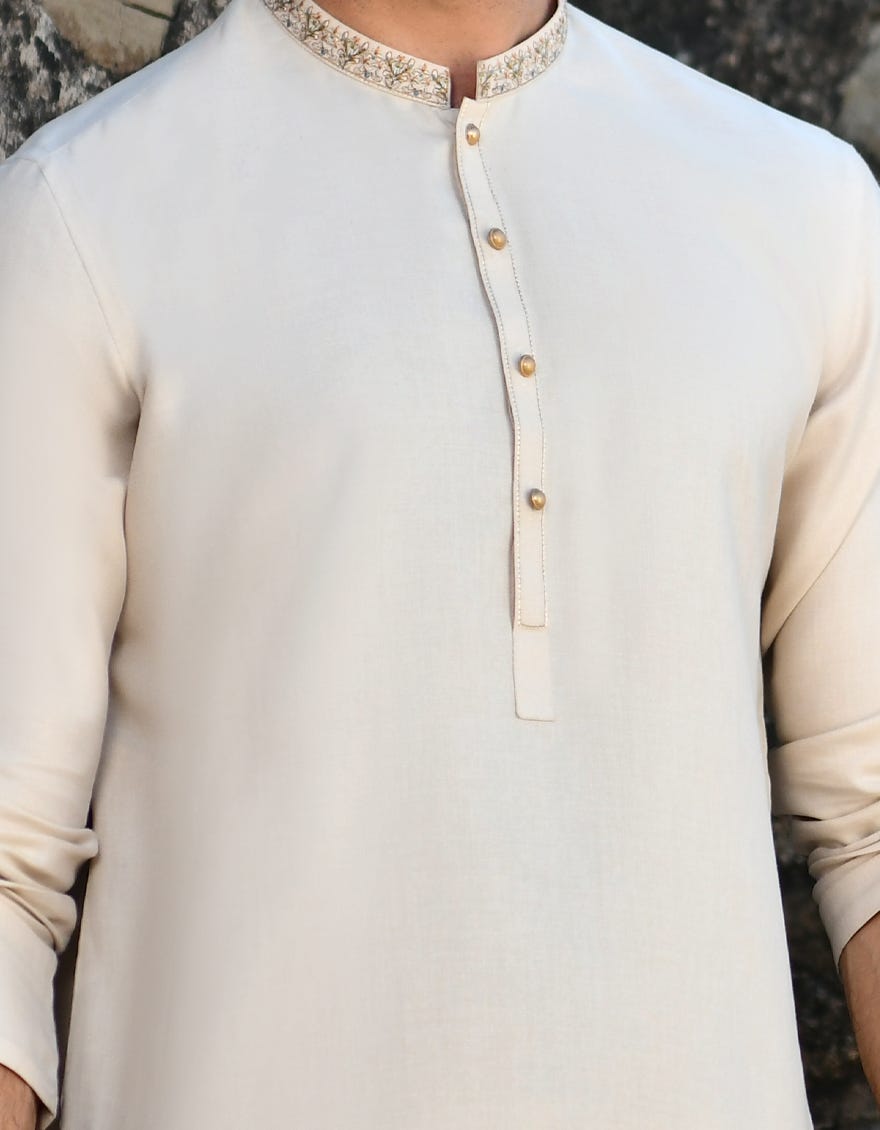 BEIGE BLENDED KAMEEZ SHALWAR | JJKS-45120