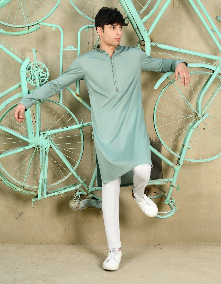 Green Cotton Teen Boy's Kurta | Jtk-S-46239