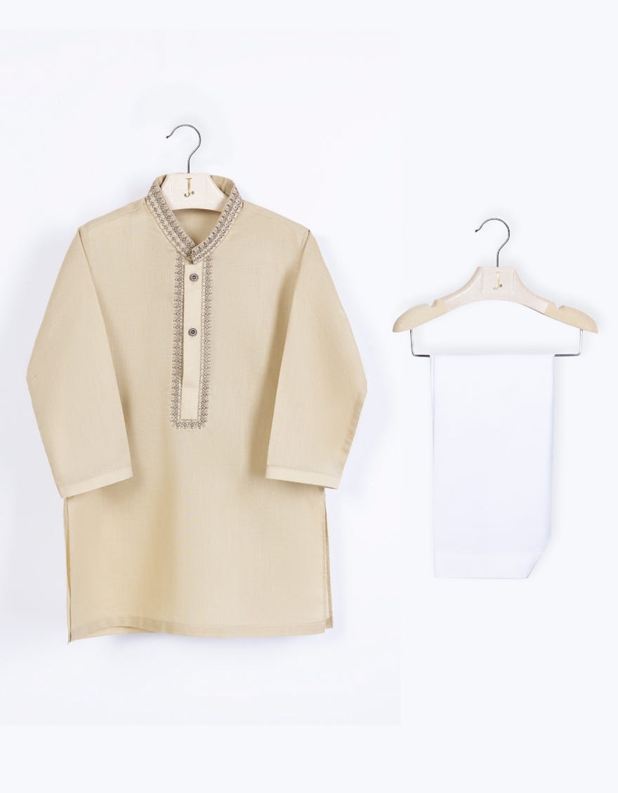 Beige Cvc Infant Kameez Shalwar | Jjiks-S-46249