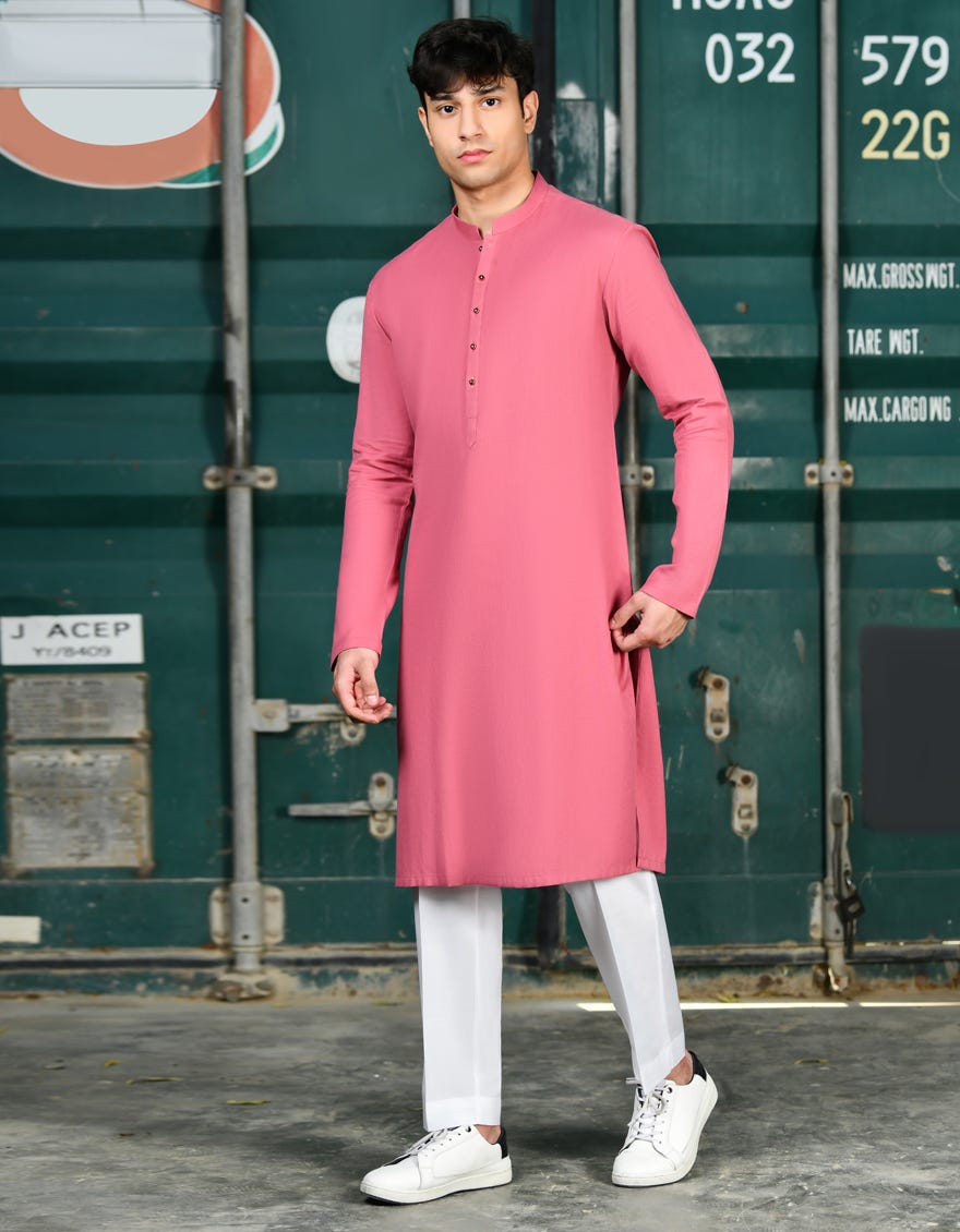 Pink Cotton Teen Boy's Kurta | Jtk-S-46254