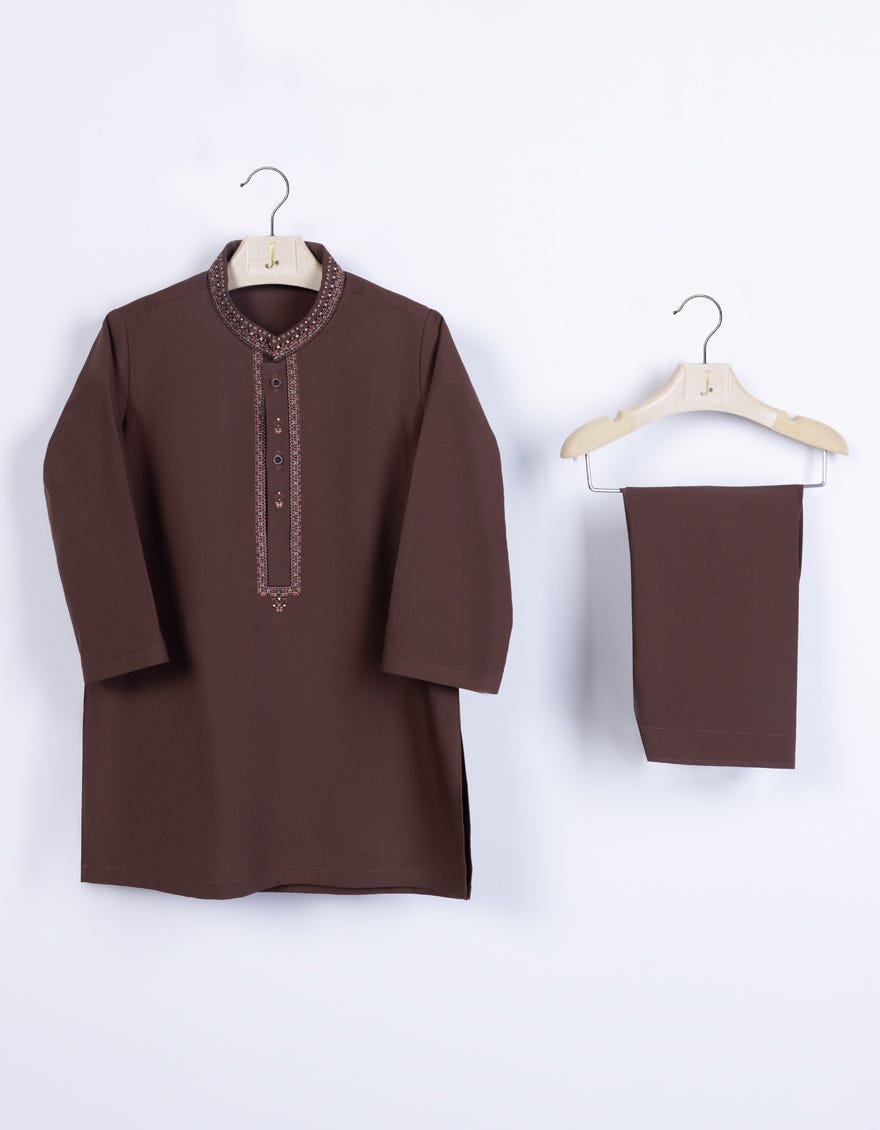 Chocolate Brown Blended Infant Kameez Shalwar | Jjiks-S-46257