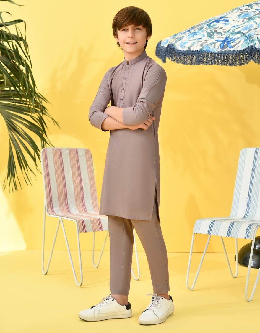 Red-Grey Blended Kurta Pajama | Jckp-S-46265