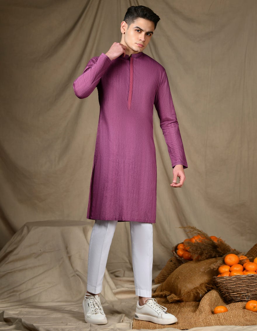 Purple Cotton Teen Boy's Kurta | Jtk-S-46311