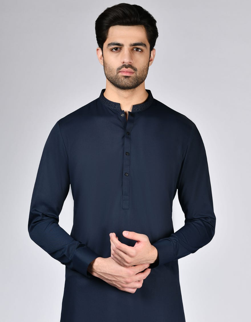 NAVY BLUE BLENDED KAMEEZ SHALWAR | JJKS-A-46464