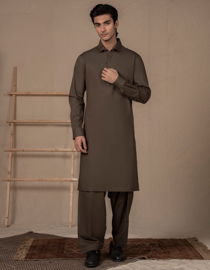 DULL BROWN COTTON KAMEEZ SHALWAR | JJKS-A-46468