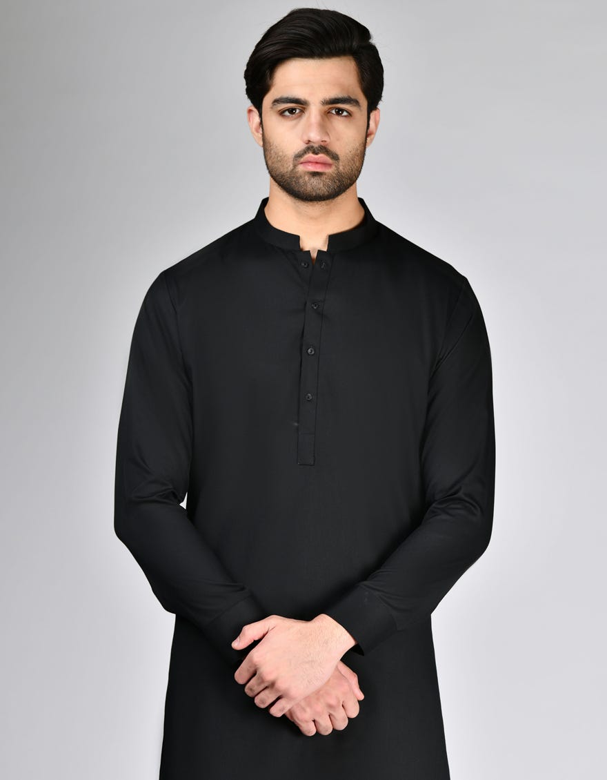 BLACK CVC KURTA PAJAMA | JJKP-A-46493