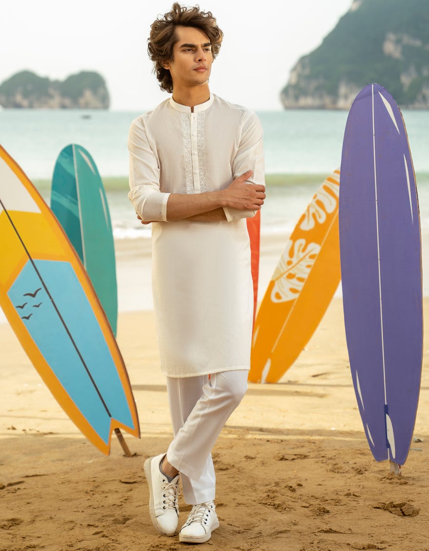 OFF WHITE COTTON KURTA | JTK-S-46537