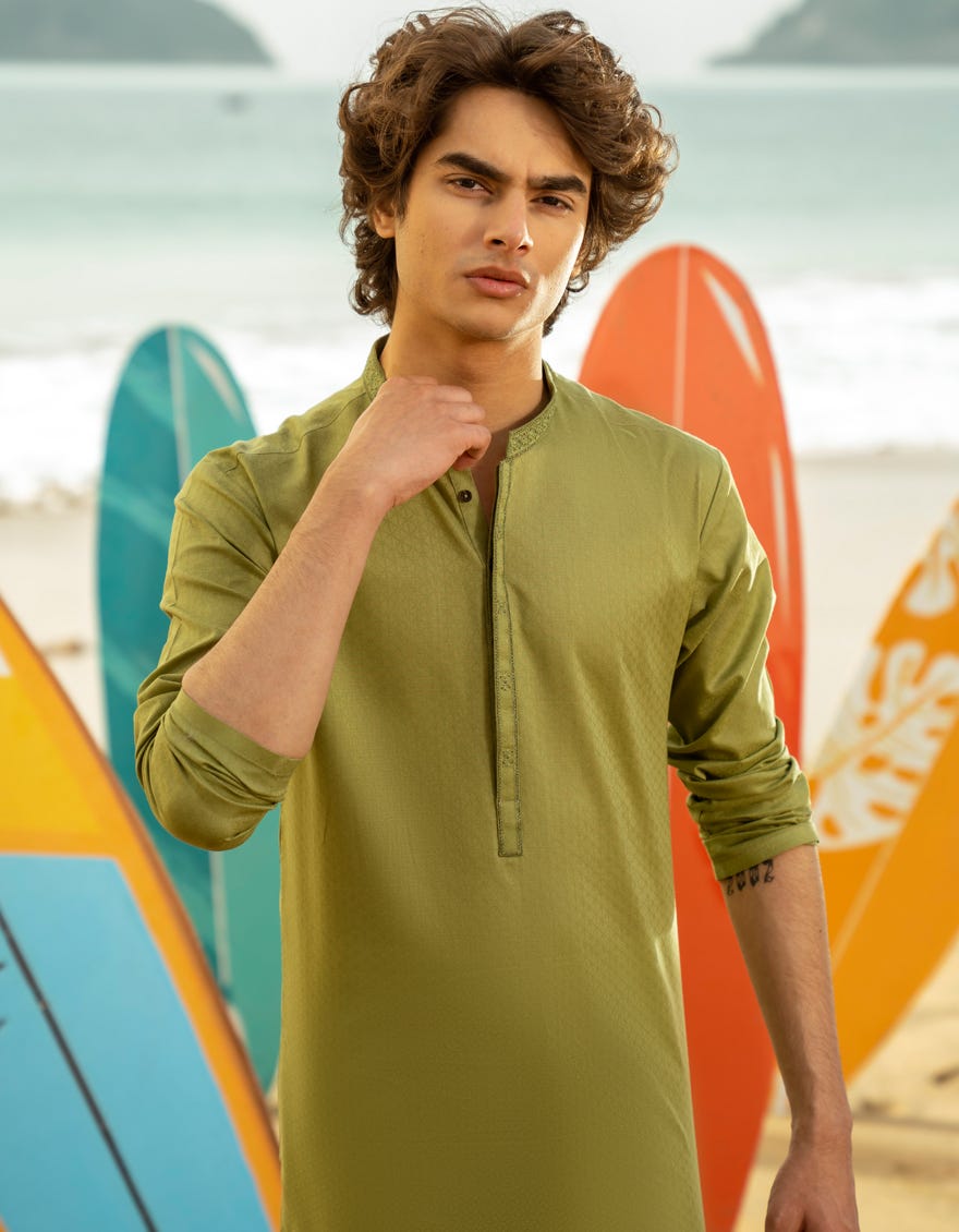 POWDER GREEN COTTON KURTA | JTK-A-46539