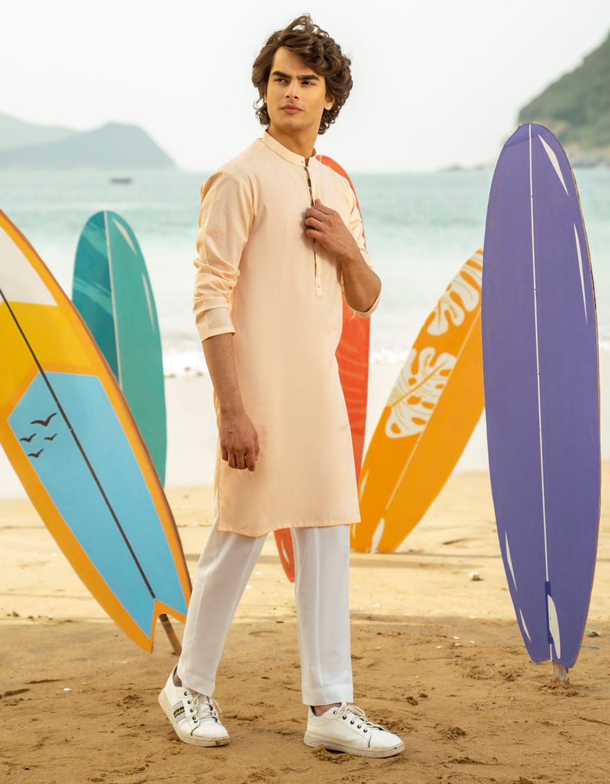 PEACH COTTON KURTA | JTK-S-46541