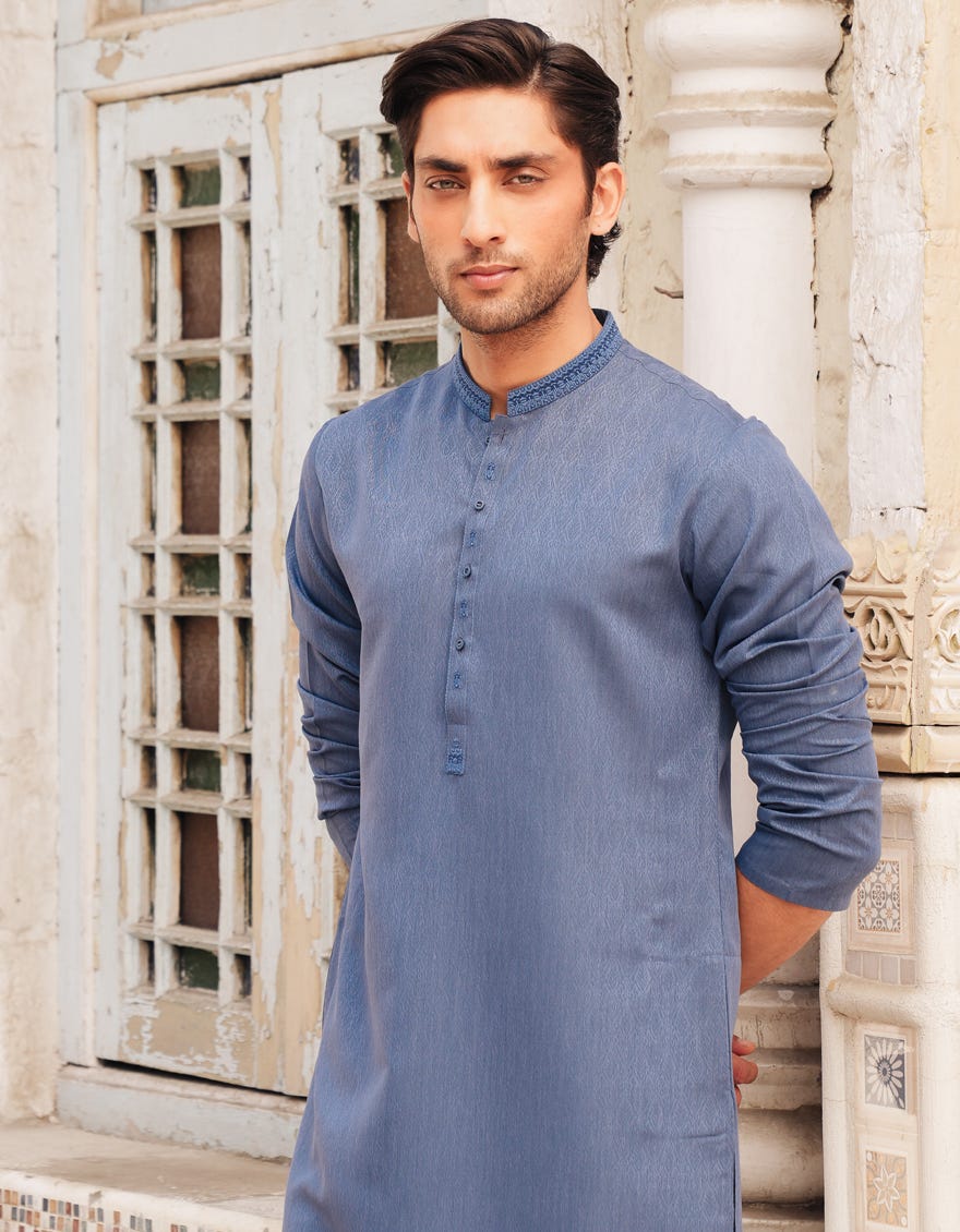DULL BLUE BLENDED SEMI-FORMAL KURTA