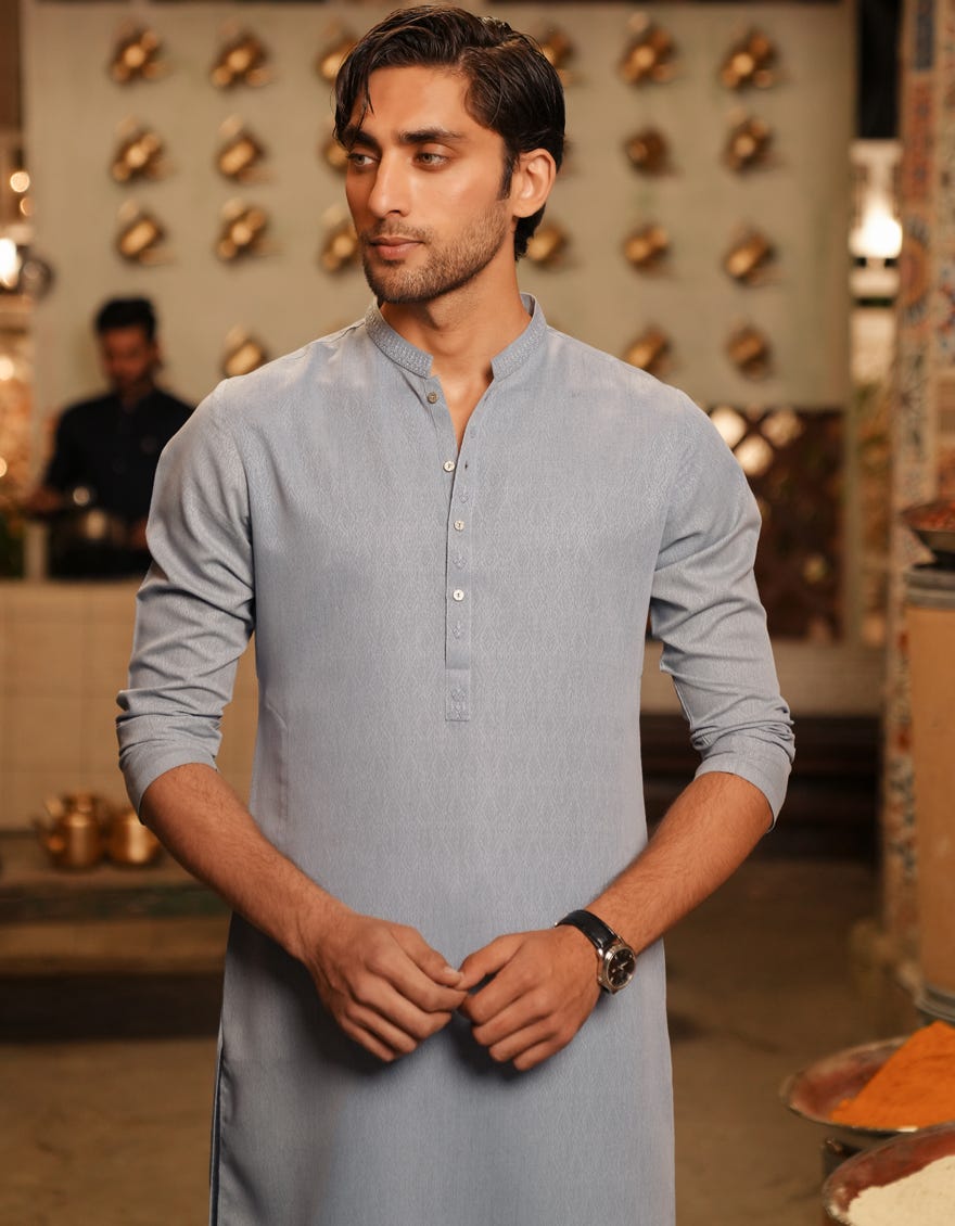 LIGHT GREY BLENDED SEMI-FORMAL KURTA