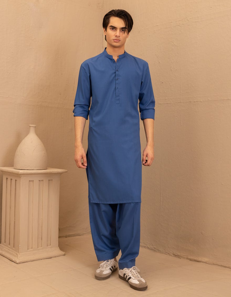BLUE BLENDED SEMI-FORMAL KAMEEZ SHALWAR
