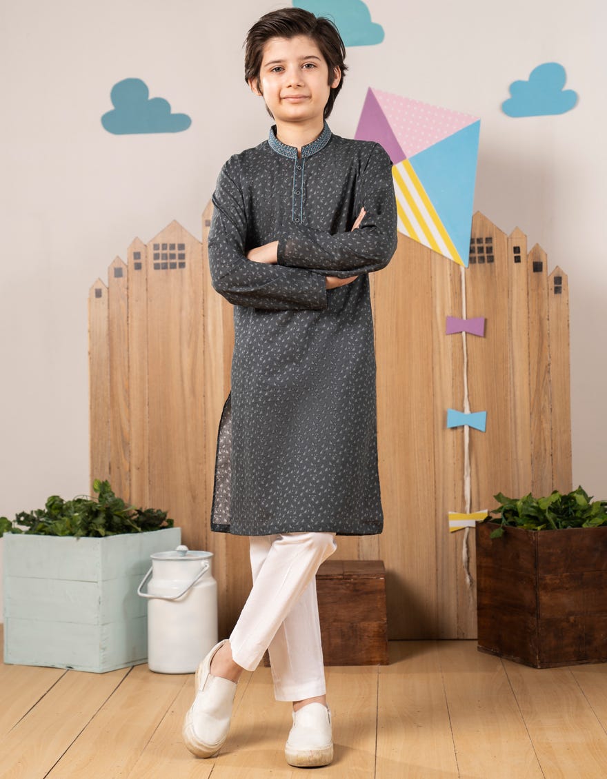 CHARCOAL GREY COTTON KURTA