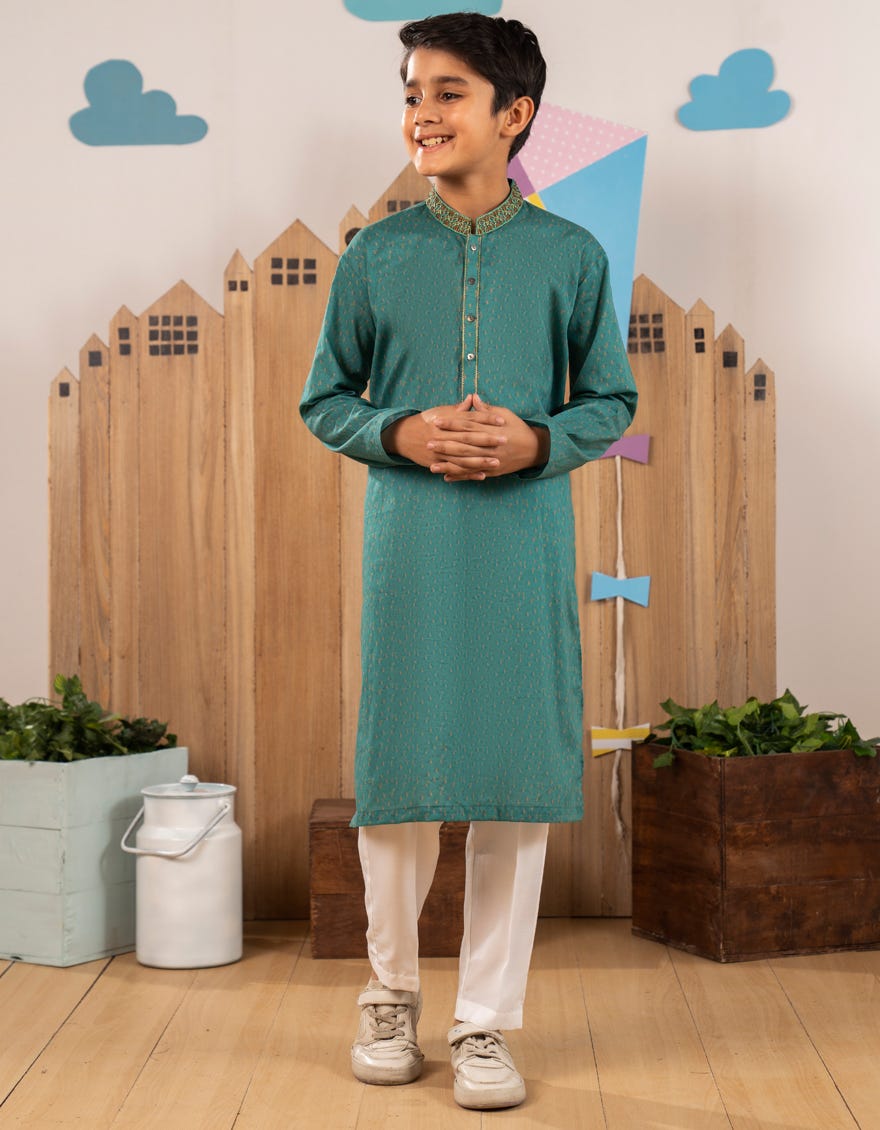 GREEN COTTON KURTA