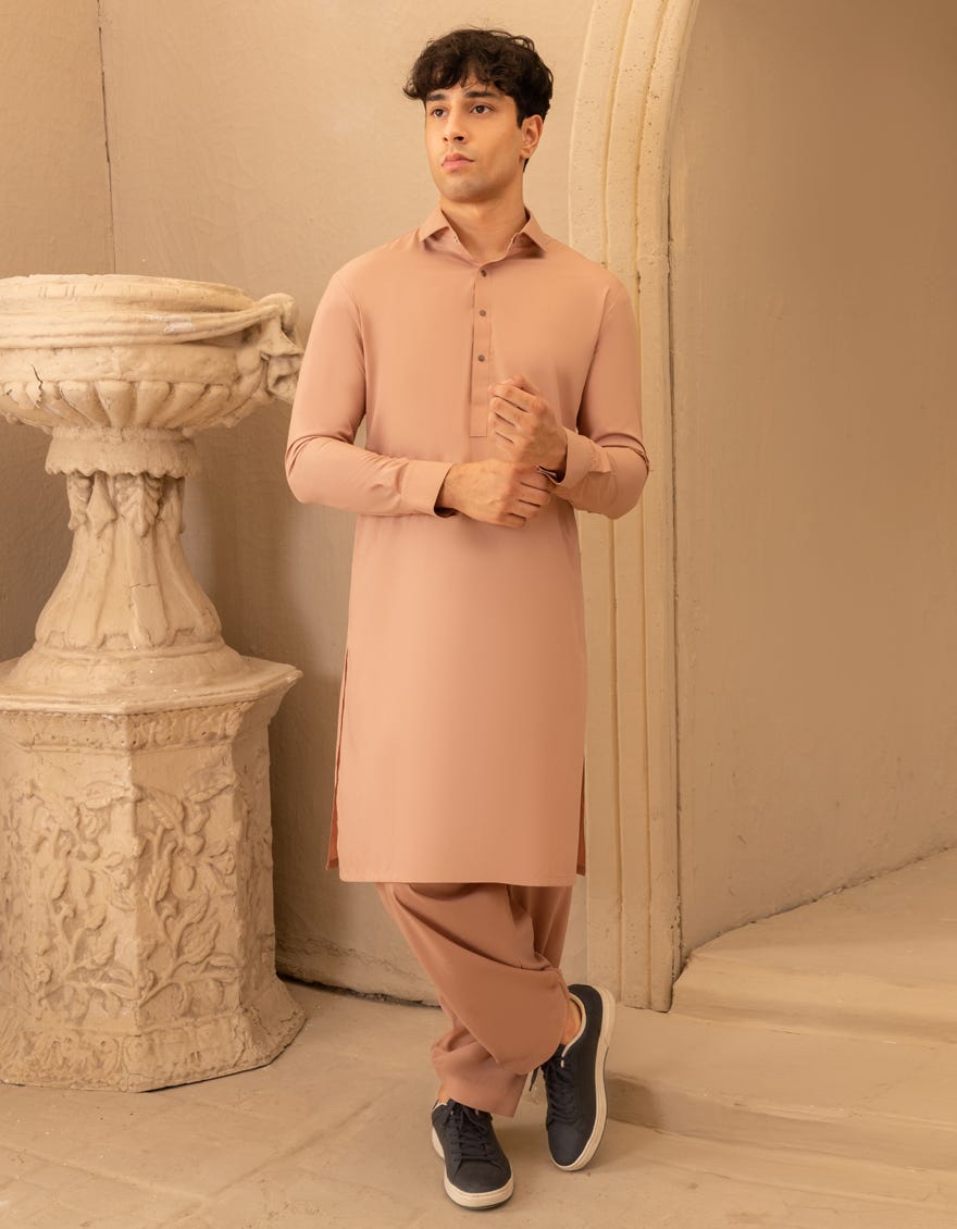 PEACH BLENDED CASUAL KAMEEZ SHALWAR
