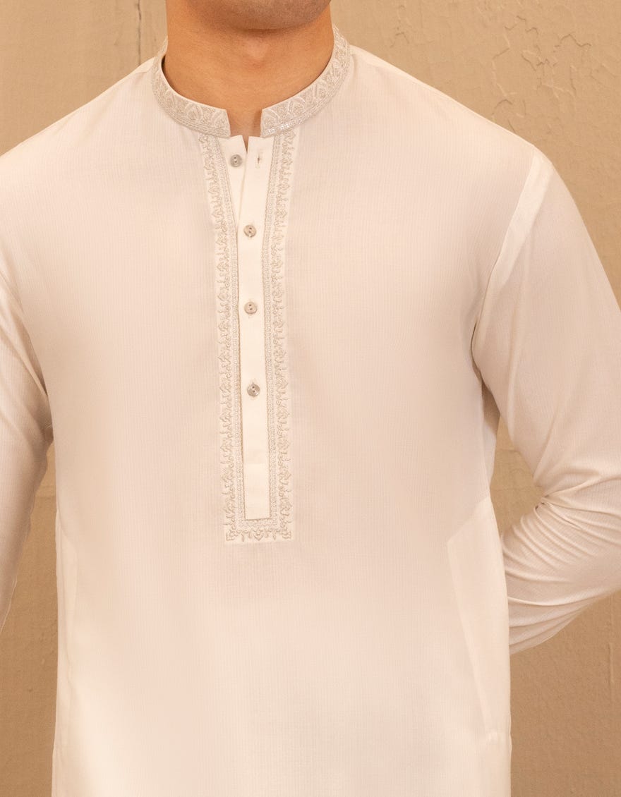 WHITE BLENDED FORMAL KAMEEZ SHALWAR