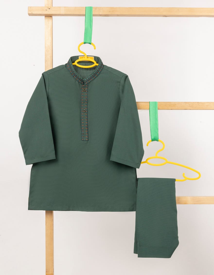 GREEN BLENDED SEMI-FORMAL KAMEEZ SHALWAR