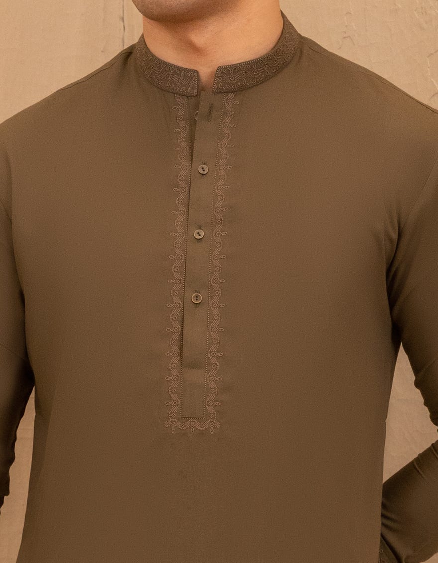 OLIVE GREEN BLENDED SEMI-FORMAL KAMEEZ SHALWAR