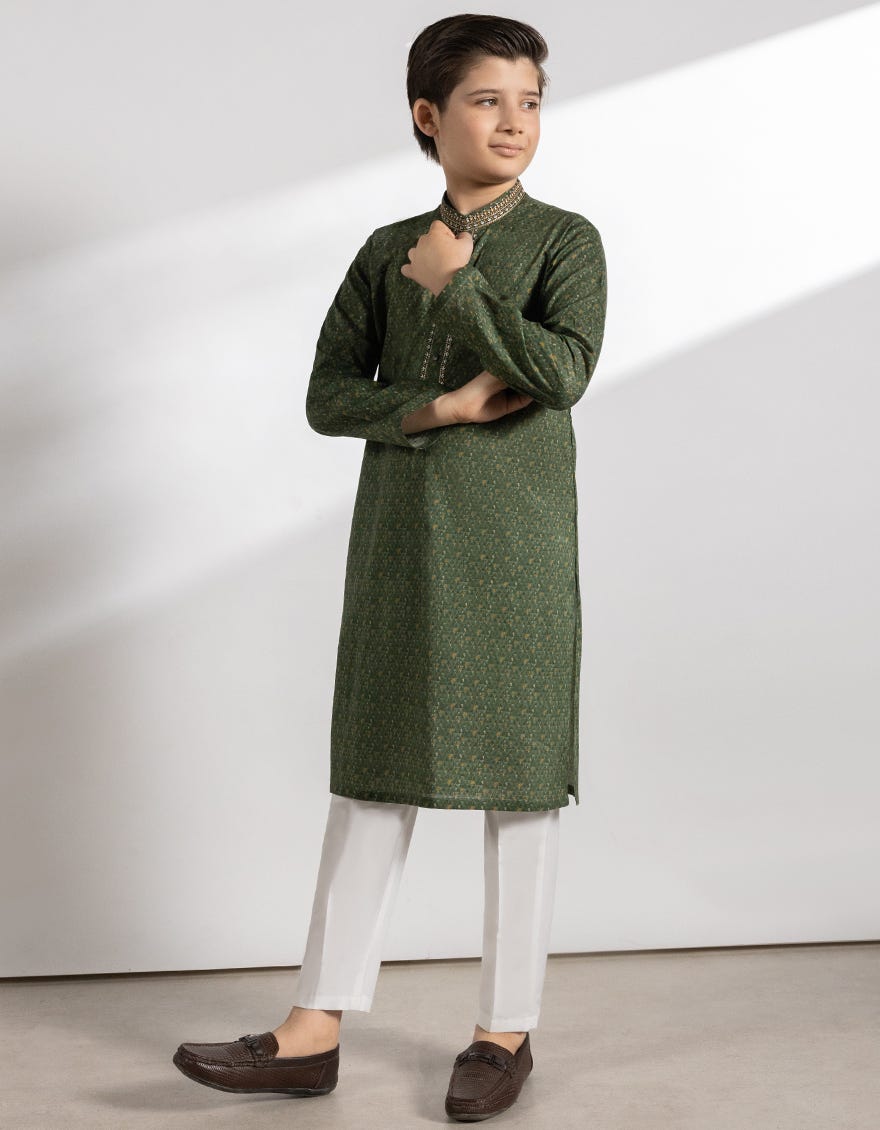 GREEN COTTON KURTA