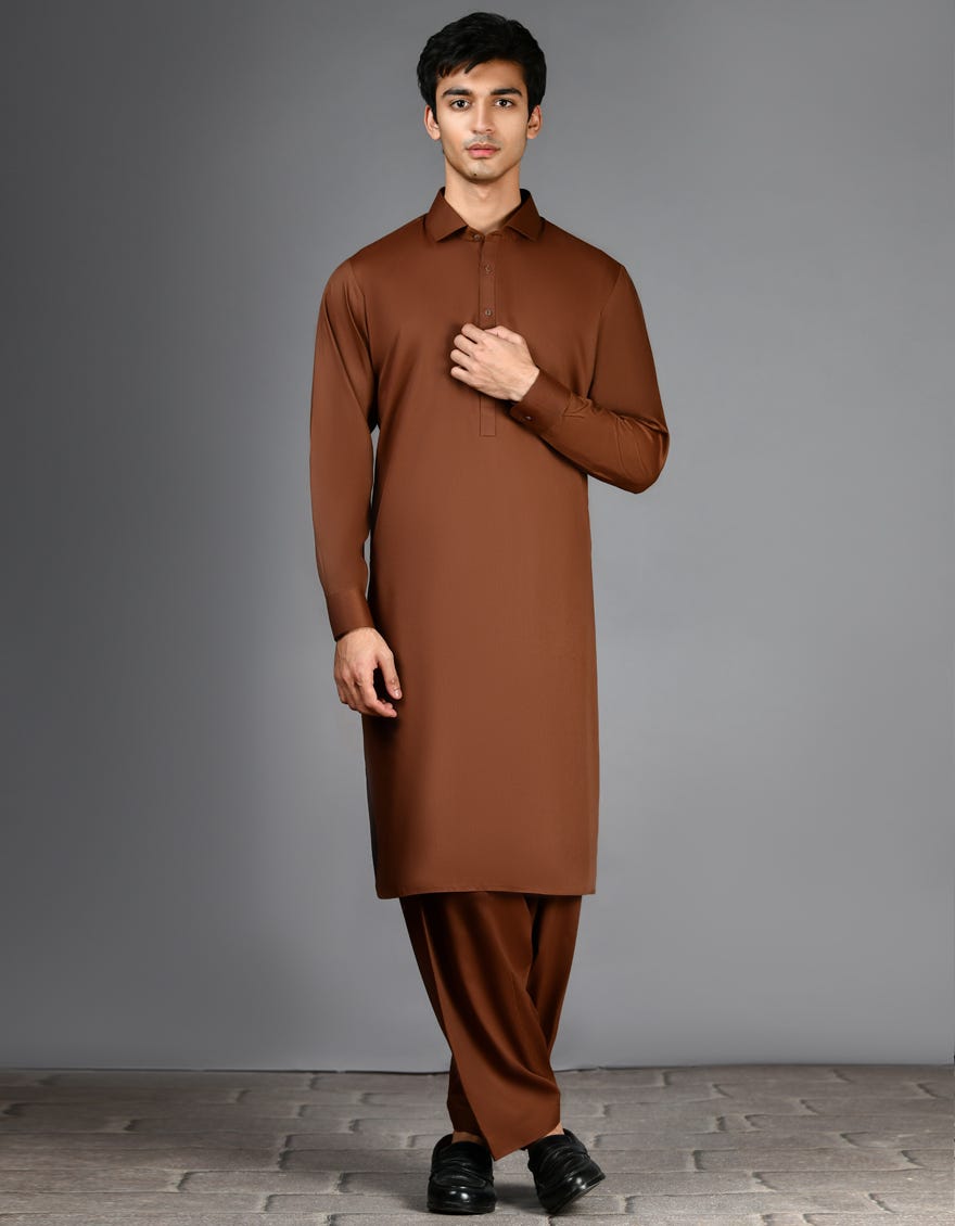 BROWN BLENDED CASUAL KAMEEZ SHALWAR